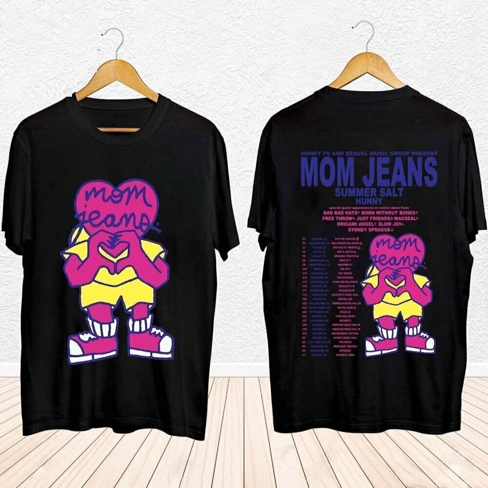 Mom Jeans 2024 Tour Band Music Graphic Concert Fan Two-Sided Statement Tee .